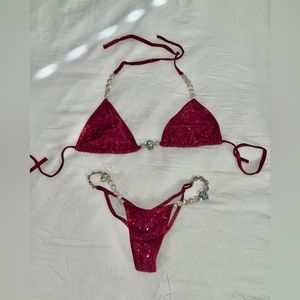Sequin Maroon & Rhinestone Competition Bikini
